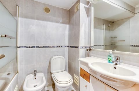 Shower, jetted tub, hair dryer, bidet