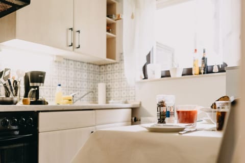 Fridge, oven, stovetop, coffee/tea maker