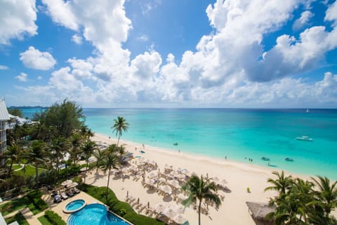 On the beach, sun loungers, beach towels