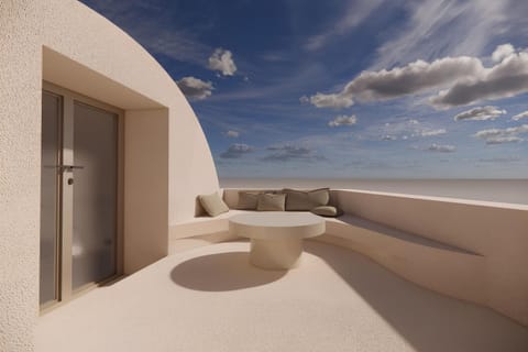 Photo realistic photo of the renovated terrace, with the seating area.