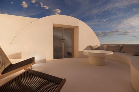 Photo realistic photo of the renovated terrace, with the seating area