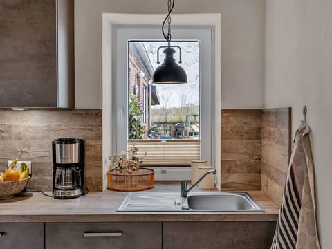 Kitchen, Countertop, Furniture, Wall, Interior Design, Flooring, Wood, Kitchen Appliance, Floor, Home Appliance