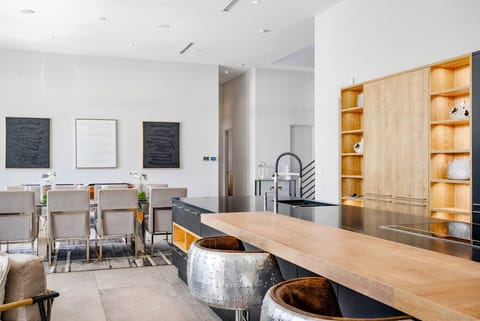 Warm wood details soften the modern lines