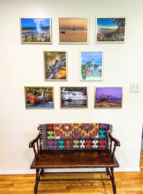 Wooden Bench Seating with Colorful Blanket and Decor