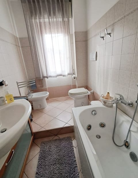 Shower, jetted tub, hair dryer, bidet