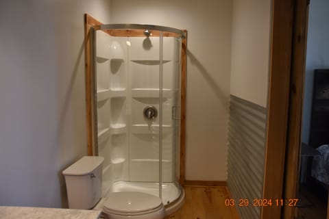 Shower, jetted tub, hair dryer, towels