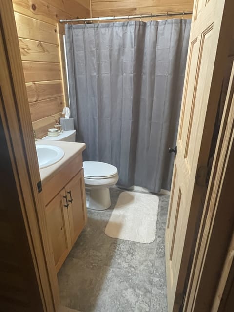 Combined shower/tub, hair dryer, towels, toilet paper