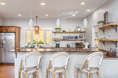 Kitchen island and barstool seating.