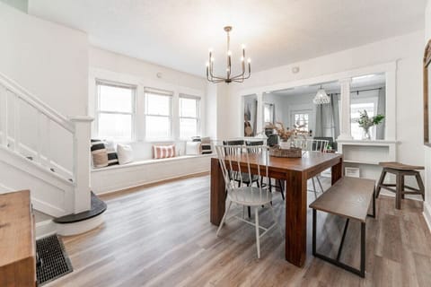 Comfortable dining area on one side of duplex