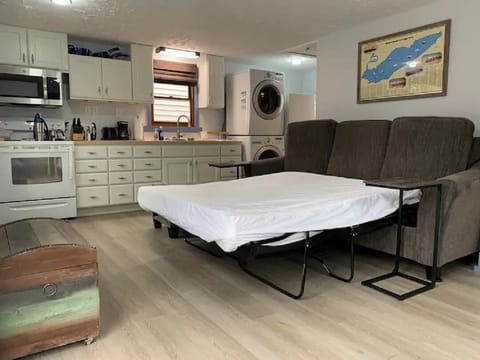 Sleeper sofa has a short queen, 4.5 inch thick, cool gel memory foam mattress