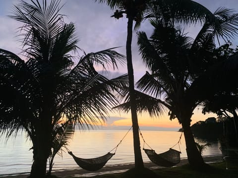 On the beach, sun loungers, beach towels