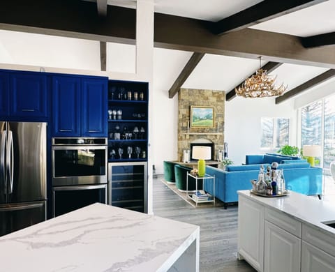 The kitchen flows into the living and dining area for easy entertaining