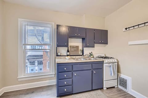 The kitchen comes equipped with all the essentials you need to prep meals at home