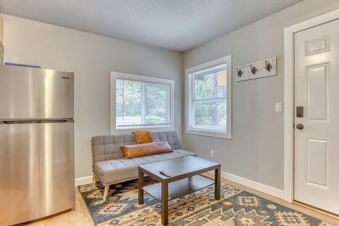 
Relax in style! Our cozy futon in the living area is perfect for lounging and movie nights.