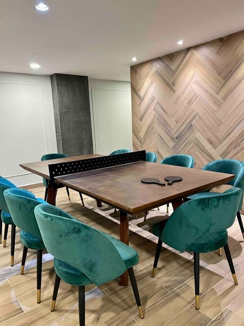 The dining table that seats 8 can also serve as a ping pong table!