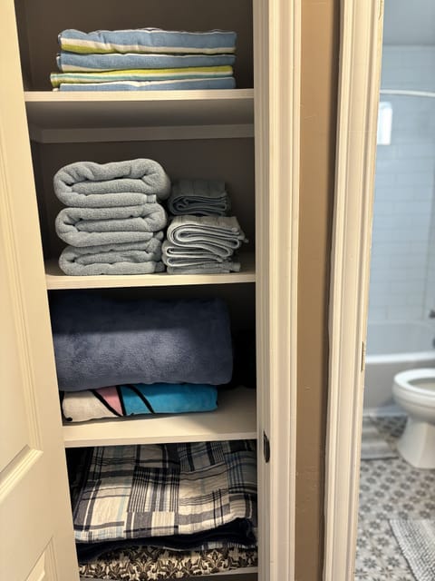 Towels, soap, shampoo, toilet paper