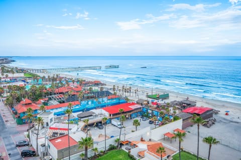 On the beach, sun loungers, beach towels