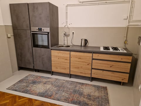 Fridge, oven, stovetop, electric kettle