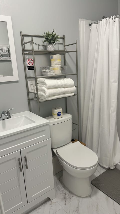 Towels, soap, shampoo, toilet paper