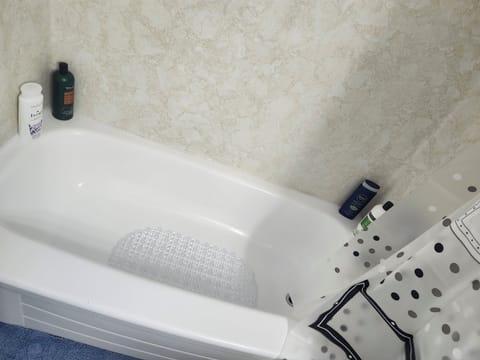 Combined shower/tub, eco-friendly toiletries, hair dryer, towels