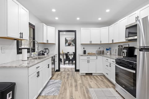 Spacious Kitchen to cook meals with| Outdinner Dinning Set || Kids plates and cups || Mixing Bowls || High-quality sharp knife Set || multiple spices || Blinder || Kettle || Four Slot Toaster || Tissue Paper || chopping Boards ||Provided