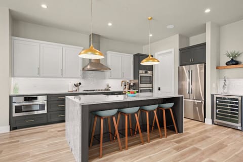 Kitchen and waterfall island