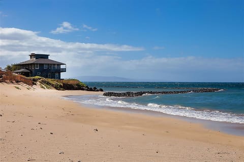 On the beach, sun loungers, beach towels