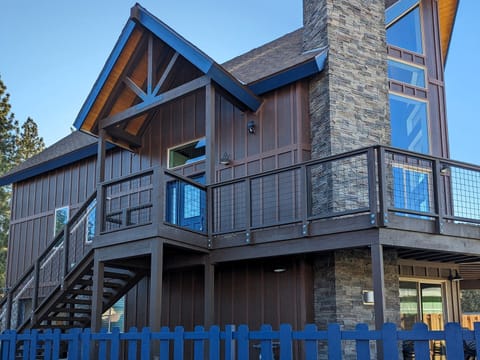 Cabin's main entry is on the second floor.