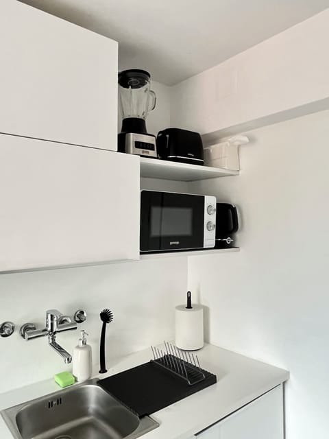 Fridge, microwave, stovetop, electric kettle