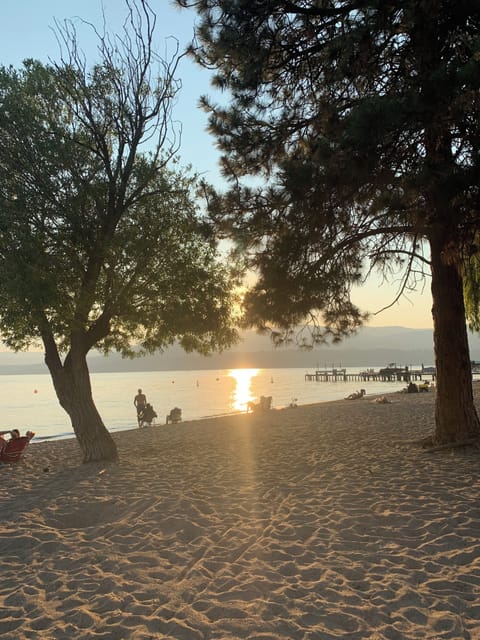 On the beach, sun loungers, beach towels