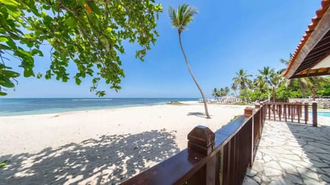 On the beach, sun loungers, beach towels