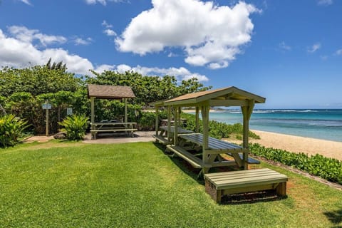 On the beach, sun loungers, beach towels