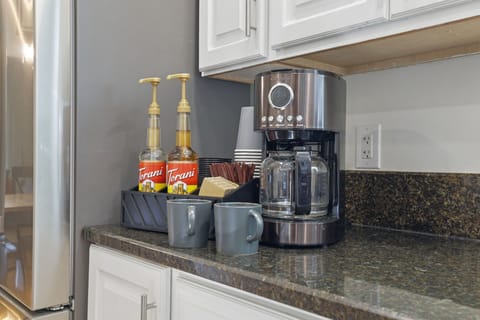 Custom coffee bar makes mornings the best time! Ground coffee is included!