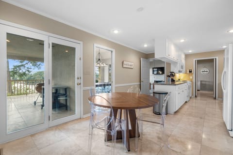Breakfast table in the kitchen, with views of the lake!