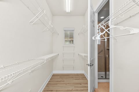 Spacious walk-in closet connecting to the master bathroom