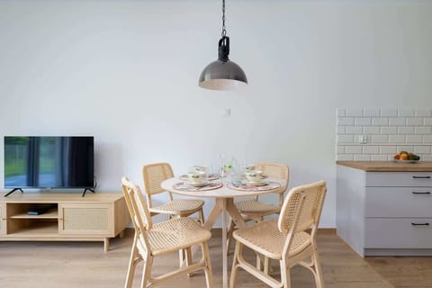 Spacious open-plan area for dining and relaxing with a TV.