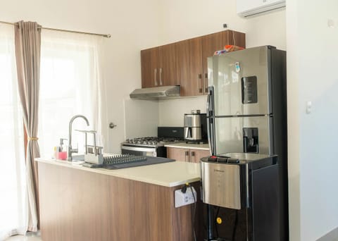 Fridge, oven, stovetop, coffee/tea maker