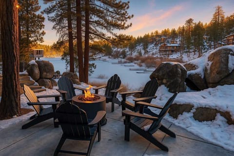 Fire pit with lake view.