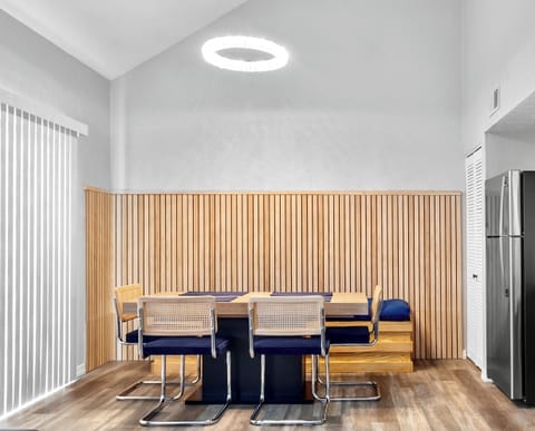 Dining room with custom made bench , chairs and Table for 6 people