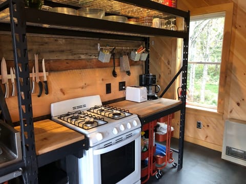 Fridge, oven, stovetop, coffee/tea maker