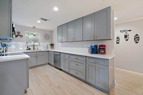 Cozy kitchen with thoughtful details like a coffee station and pantry staples to get you started.