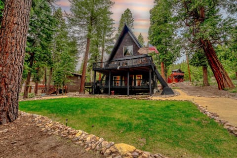 Exterior: Charming A-frame home, 2 decks, backyard w/bocce ball, horseshoe pit, picnic table