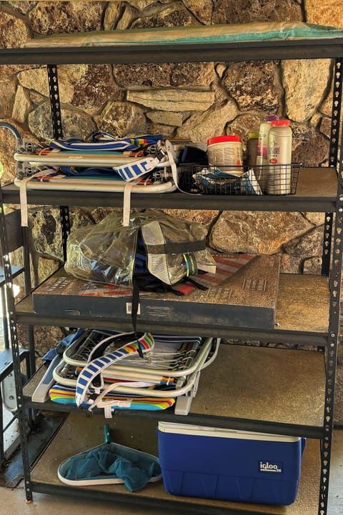 We have beach chairs, beach umbrella and ice chest and life jackets.