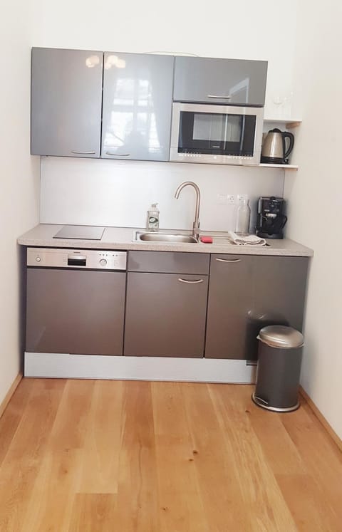 Fridge, microwave, dishwasher, coffee/tea maker