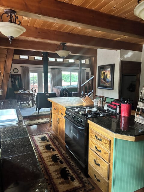 Kitchen facing front of cabin.
