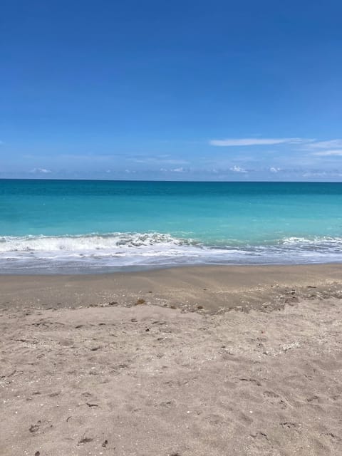 On the beach, sun loungers, beach towels