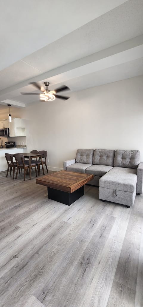 Table and sofa with view of the River