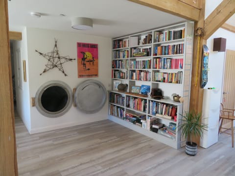 slide entrance and bookcase