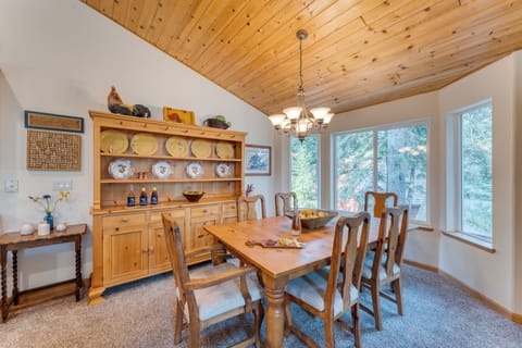 The dining table seats six for family meals.