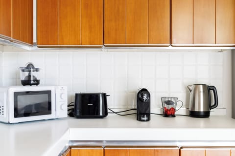 Microwave, oven, stovetop, electric kettle